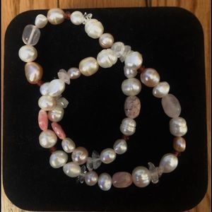 Pink Gemstone & Freshwater Pearl Stretch Bracelets
